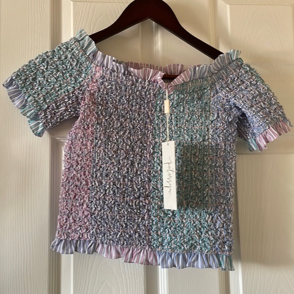 Petersyn X Revolve Kinsey off shoulder top cocktail NWT smocked - Picture 2 of 8